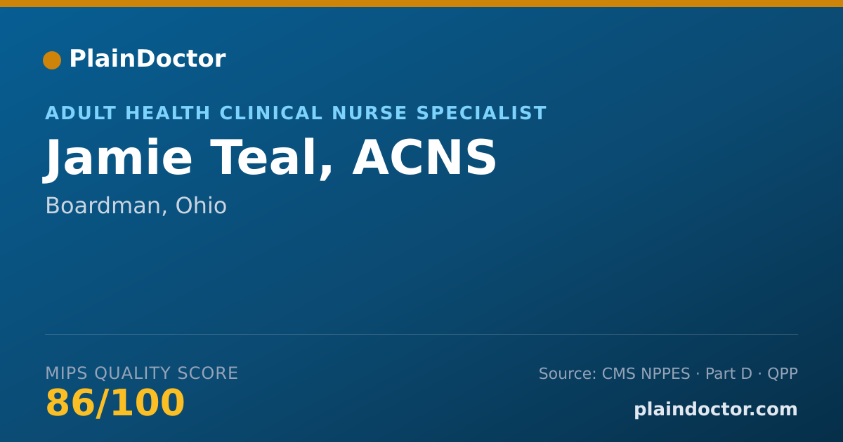 Shareable card for Jamie Teal, ACNS - Adult Health Clinical Nurse Specialist, Boardman, OH