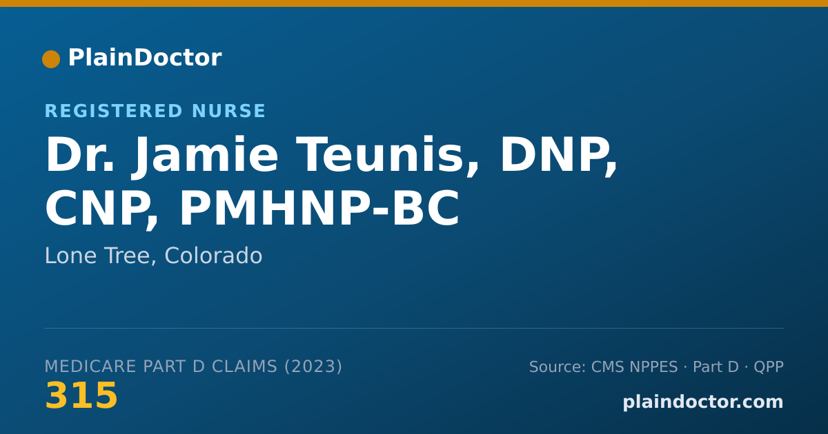 Shareable card for Jamie Teunis, DNP, CNP, PMHNP-BC - Registered Nurse, Lone Tree, CO