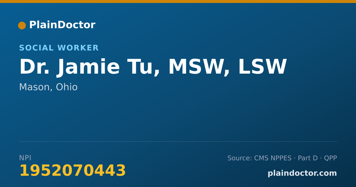 Shareable card for Jamie Tu, MSW, LSW - Social Worker, Mason, OH