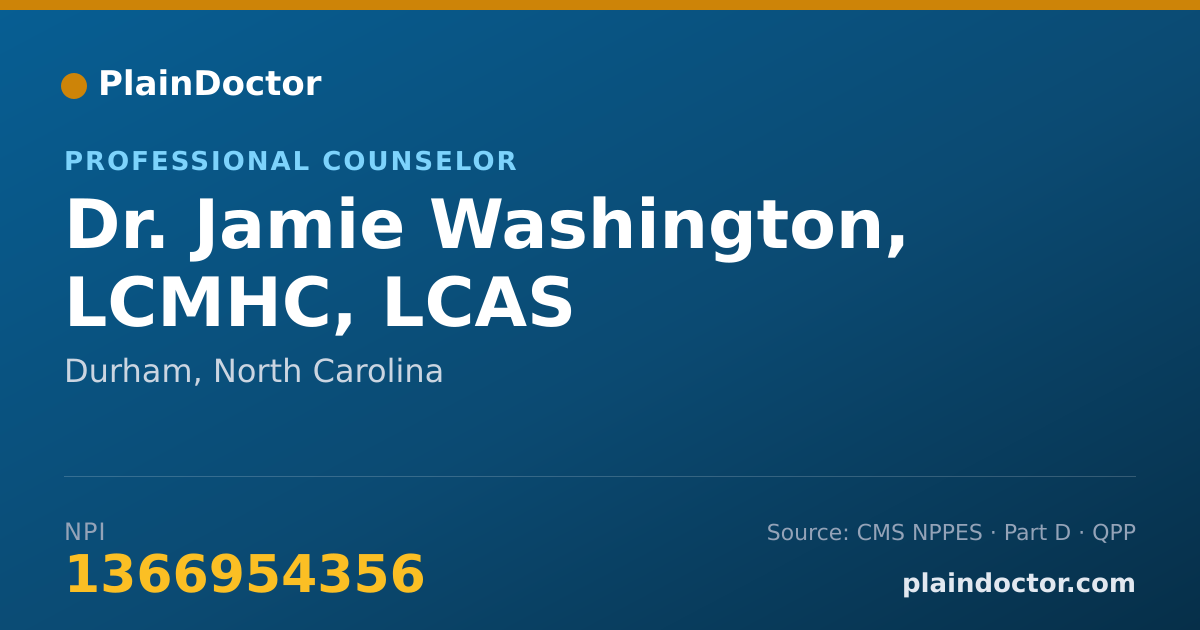 Shareable card for Jamie Washington, LCMHC, LCAS - Professional Counselor, Durham, NC