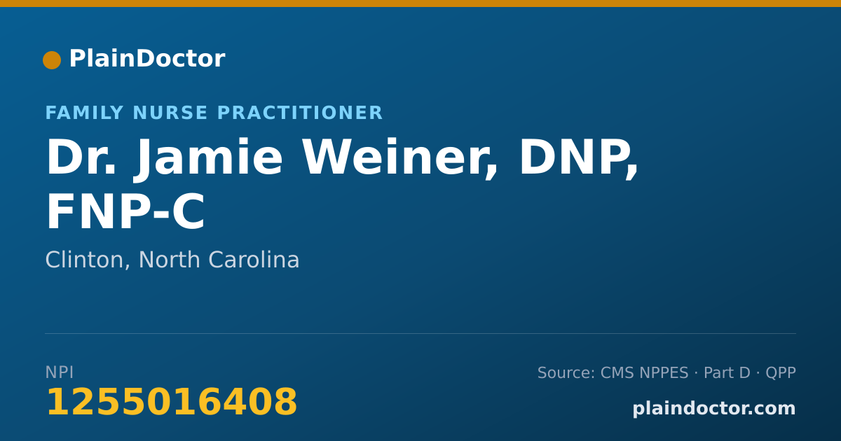 Shareable card for Jamie Weiner, DNP, FNP-C - Family Nurse Practitioner, Clinton, NC
