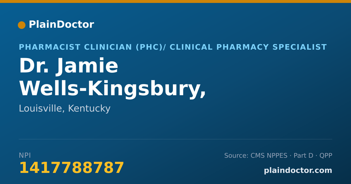 Shareable card for Jamie Wells-Kingsbury, PHARMD - Pharmacist Clinician (PhC)/ Clinical Pharmacy Specialist, Louisville, KY