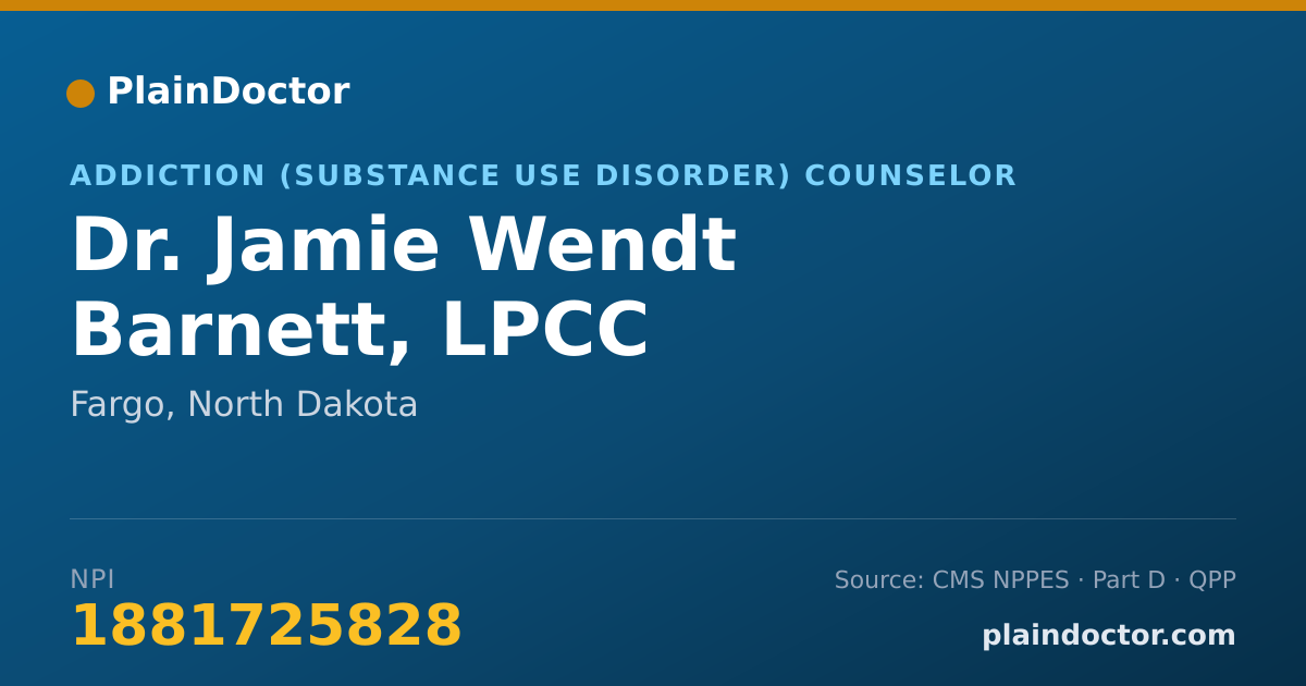 Shareable card for Jamie Wendt Barnett, LPCC - Addiction (Substance Use Disorder) Counselor, Fargo, ND