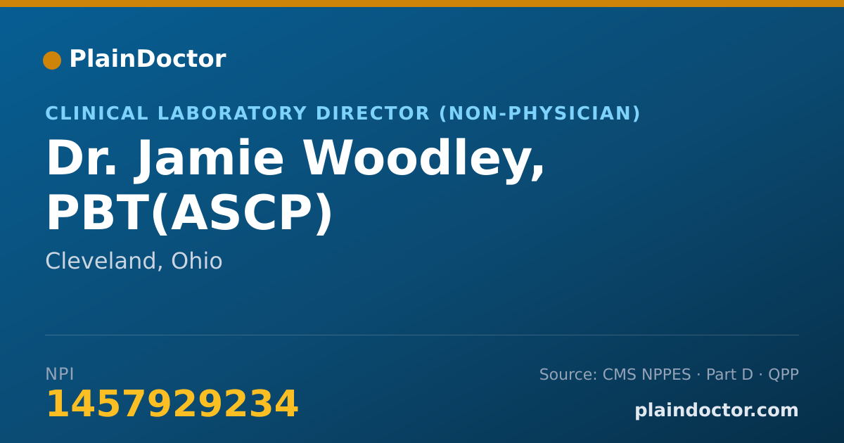 Shareable card for Jamie Woodley, PBT(ASCP) - Clinical Laboratory Director (Non-physician), Cleveland, OH