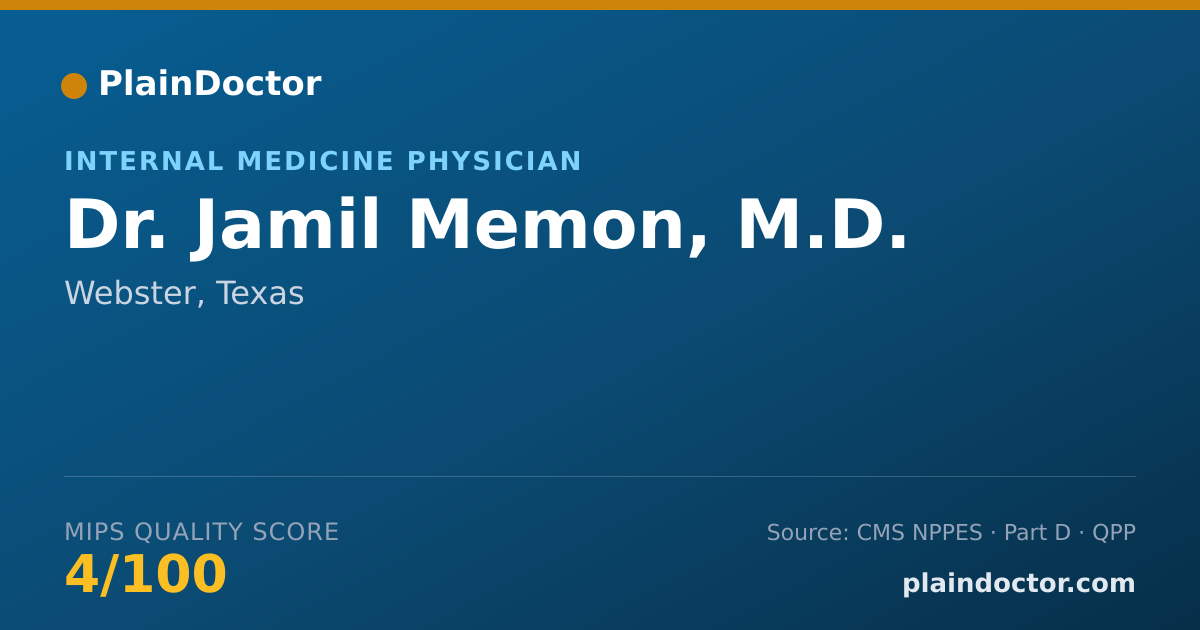 Shareable card for Jamil Memon, M.D. - Internal Medicine Physician, Webster, TX