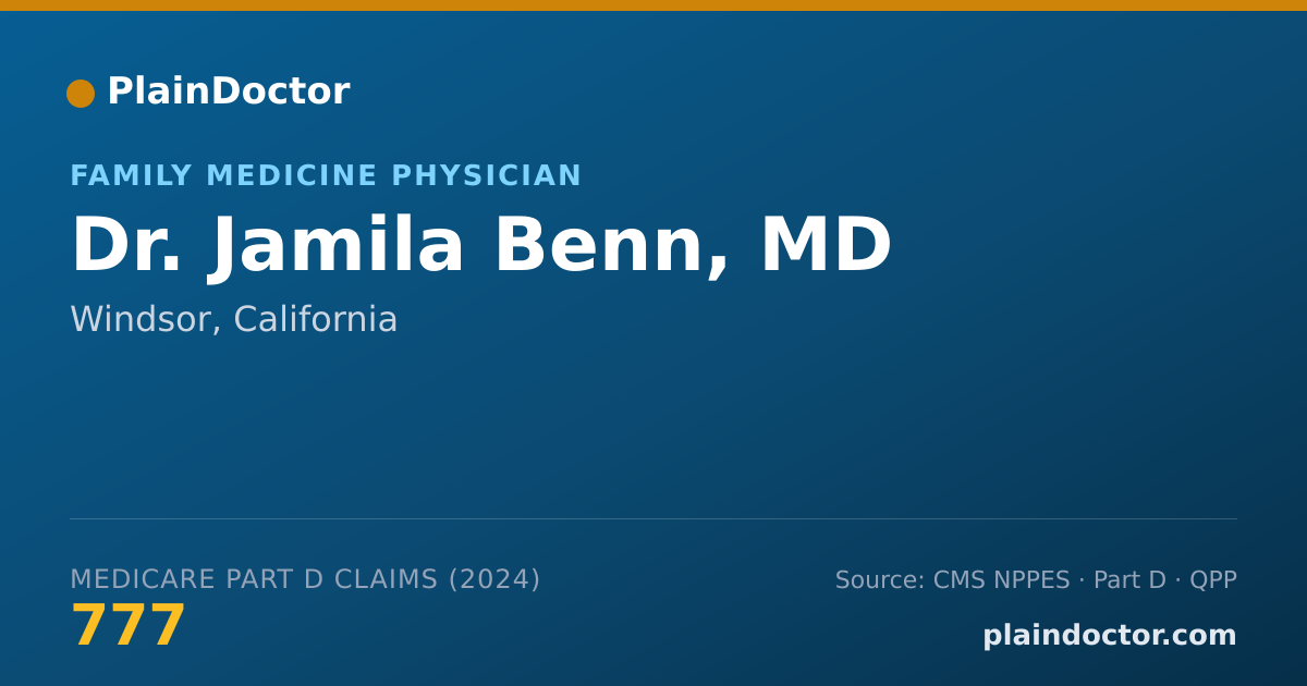 Shareable card for Jamila Benn, MD - Family Medicine Physician, Windsor, CA