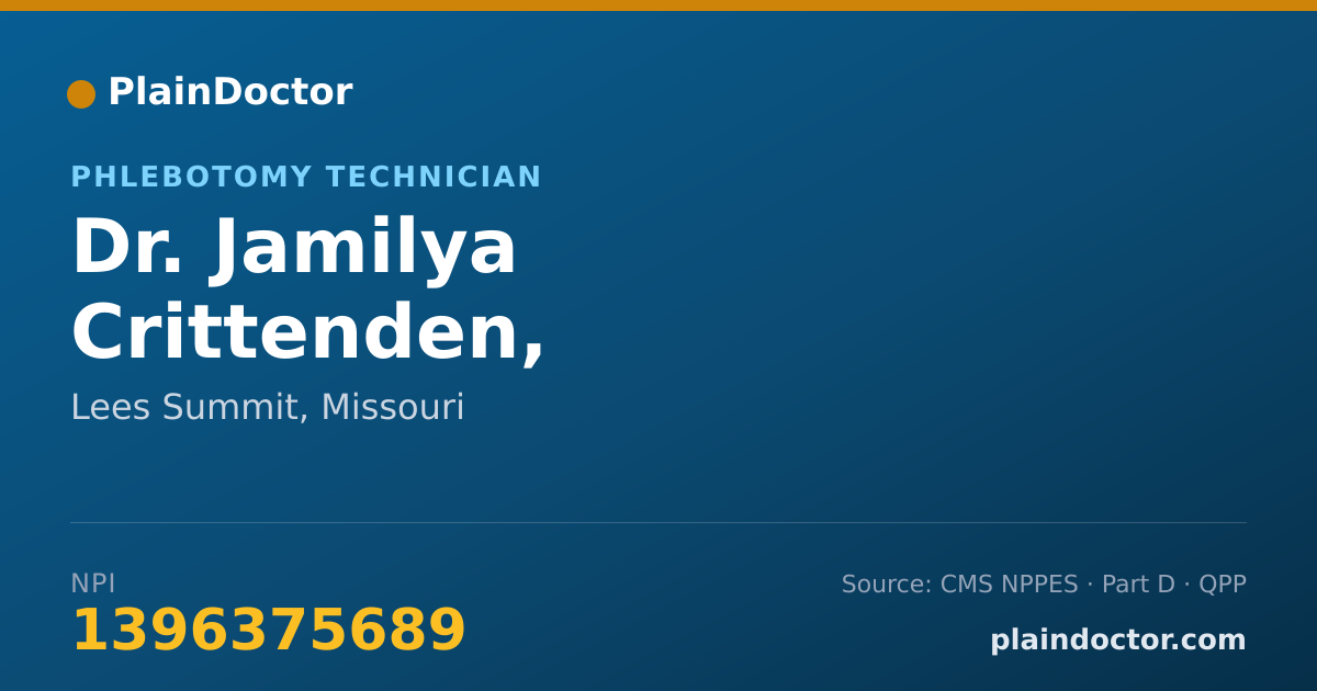 Shareable card for Jamilya Crittenden, PHLEBOTOMIST - Phlebotomy Technician, Lees Summit, MO
