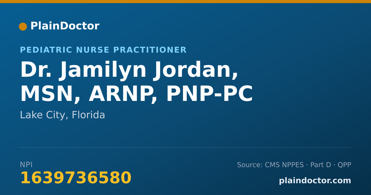 Shareable card for Jamilyn Jordan, MSN, ARNP, PNP-PC - Pediatric Nurse Practitioner, Lake City, FL