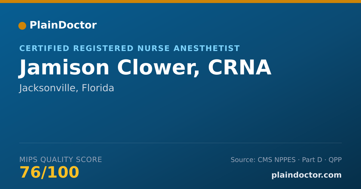 Shareable card for Jamison Clower, CRNA - Certified Registered Nurse Anesthetist, Jacksonville, FL