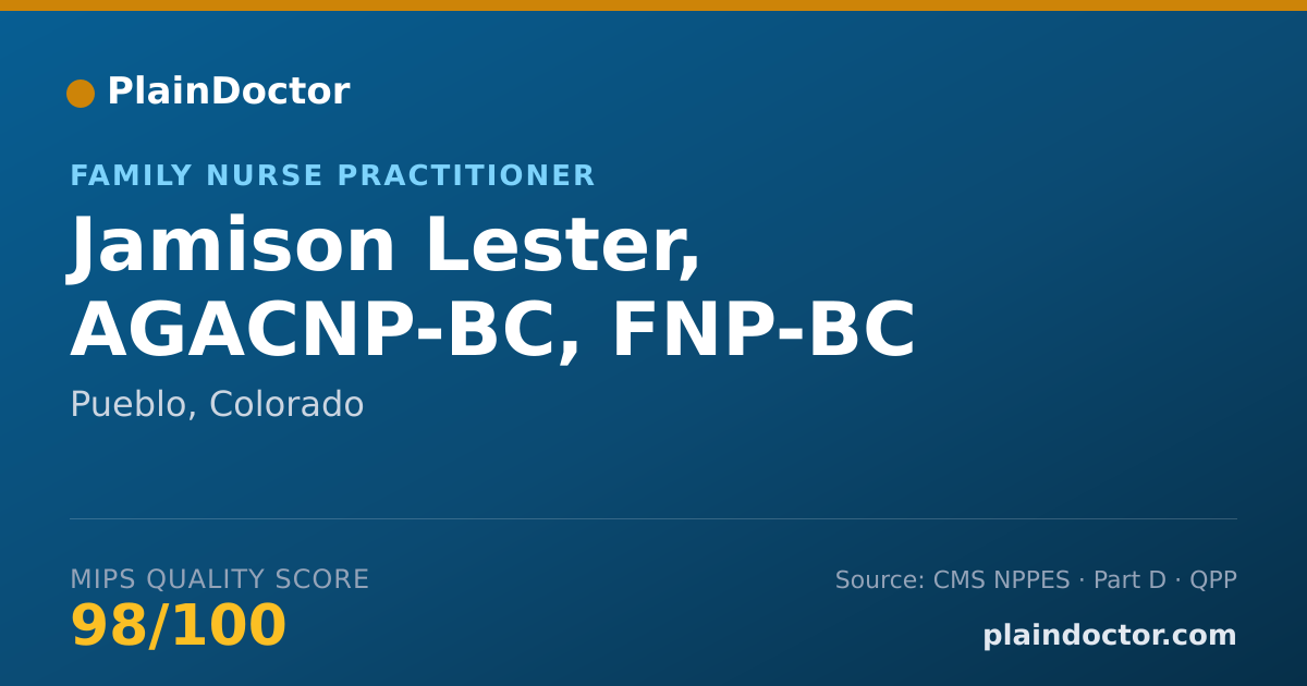 Shareable card for Jamison Lester, AGACNP-BC, FNP-BC - Family Nurse Practitioner, Pueblo, CO