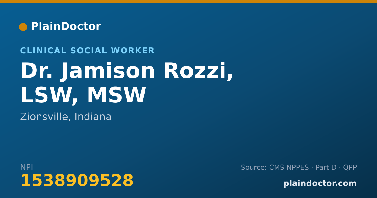 Shareable card for Jamison Rozzi, LSW, MSW - Clinical Social Worker, Zionsville, IN
