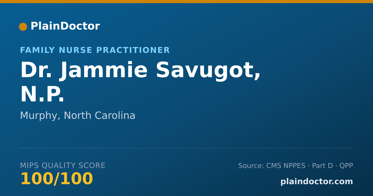 Shareable card for Jammie Savugot, N.P. - Family Nurse Practitioner, Murphy, NC