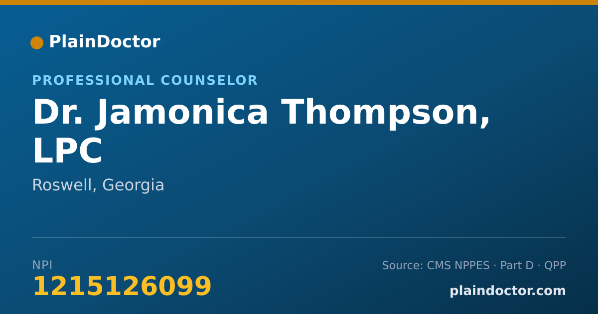 Shareable card for Jamonica Thompson, LPC - Professional Counselor, Roswell, GA