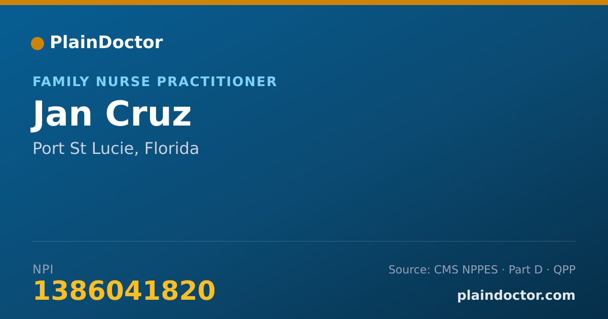 Shareable card for Jan Cruz - Family Nurse Practitioner, Port St Lucie, FL