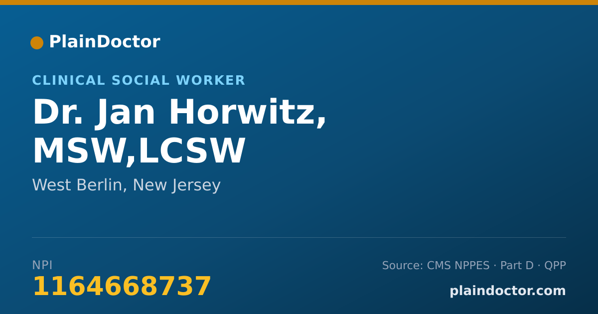 Shareable card for Jan Horwitz, MSW,LCSW - Clinical Social Worker, West Berlin, NJ