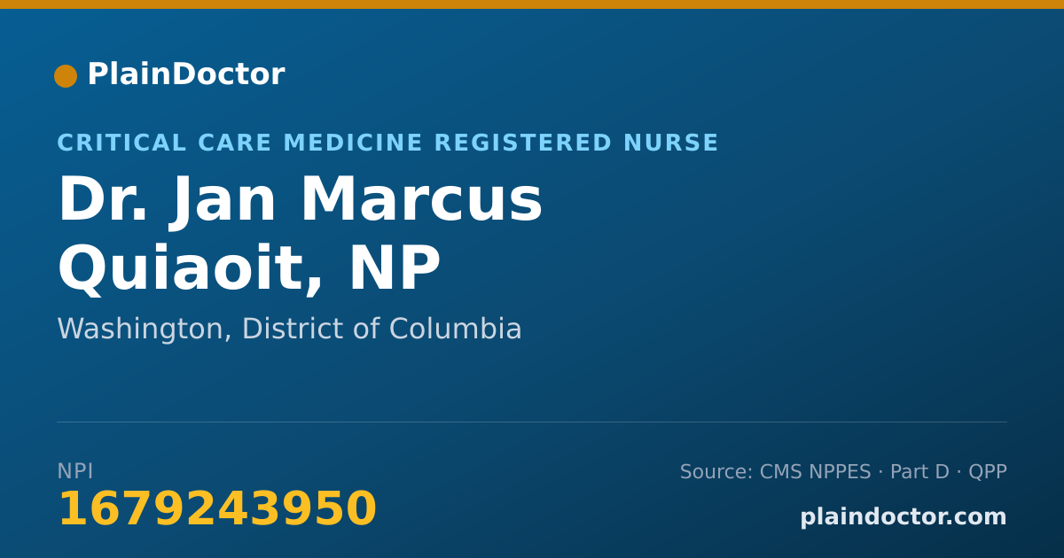 Shareable card for Jan Marcus Quiaoit, NP - Critical Care Medicine Registered Nurse, Washington, DC