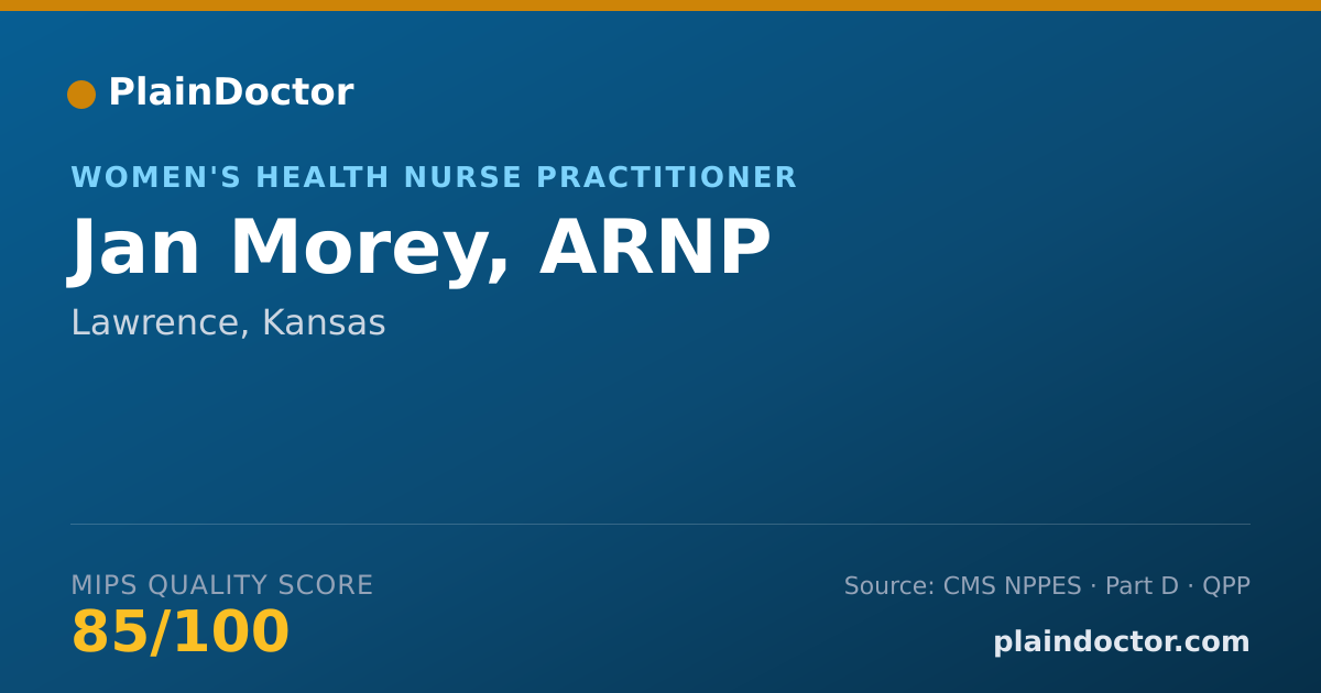 Shareable card for Jan Morey, ARNP - Women's Health Nurse Practitioner, Lawrence, KS