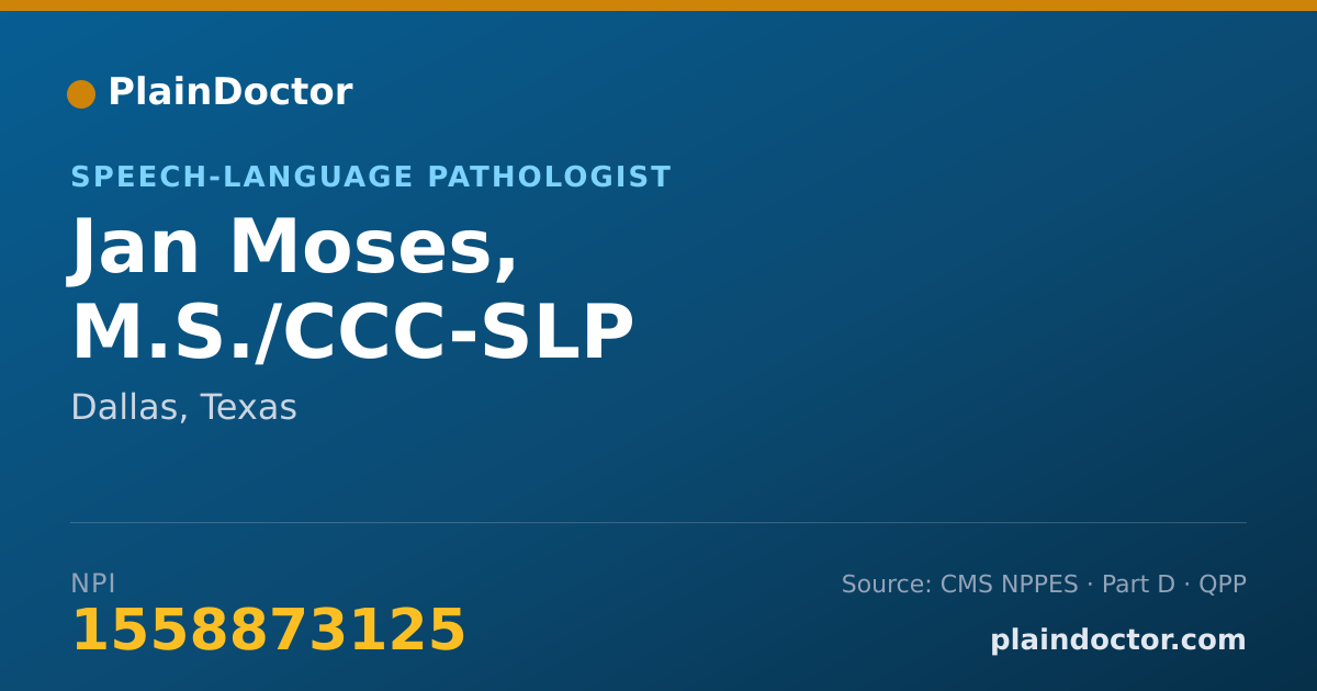 Shareable card for Jan Moses, M.S./CCC-SLP - Speech-Language Pathologist, Dallas, TX