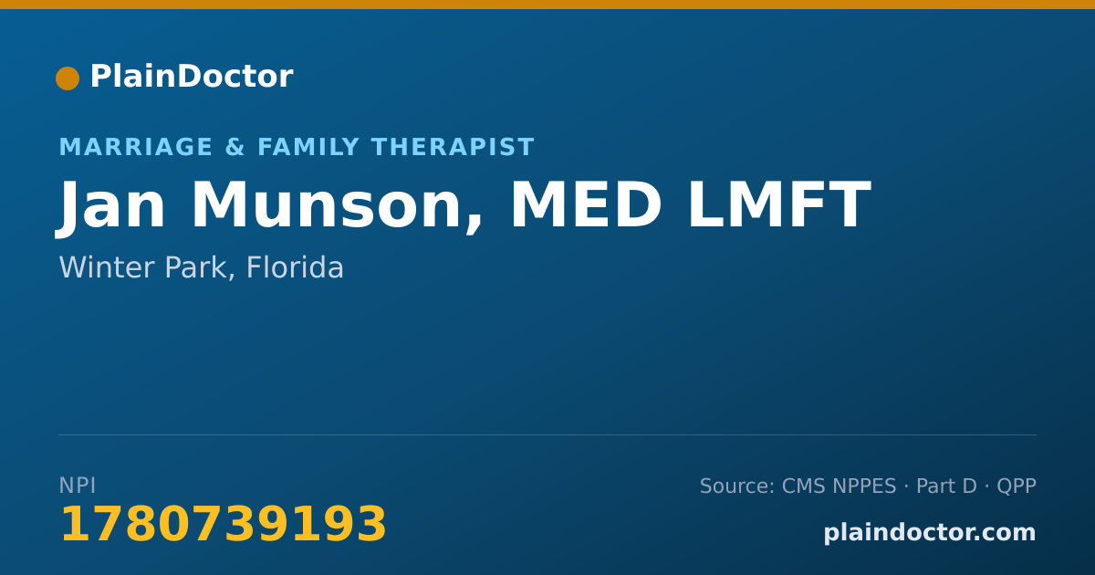 Shareable card for Jan Munson, MED LMFT - Marriage & Family Therapist, Winter Park, FL