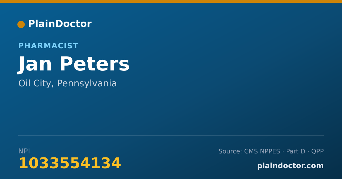 Shareable card for Jan Peters - Pharmacist, Oil City, PA