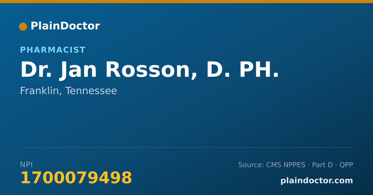 Shareable card for Jan Rosson, D. PH. - Pharmacist, Franklin, TN