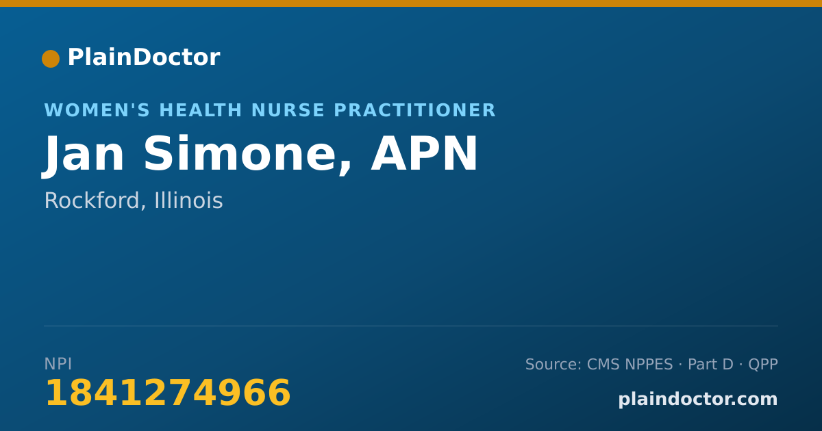Shareable card for Jan Simone, APN - Women's Health Nurse Practitioner, Rockford, IL