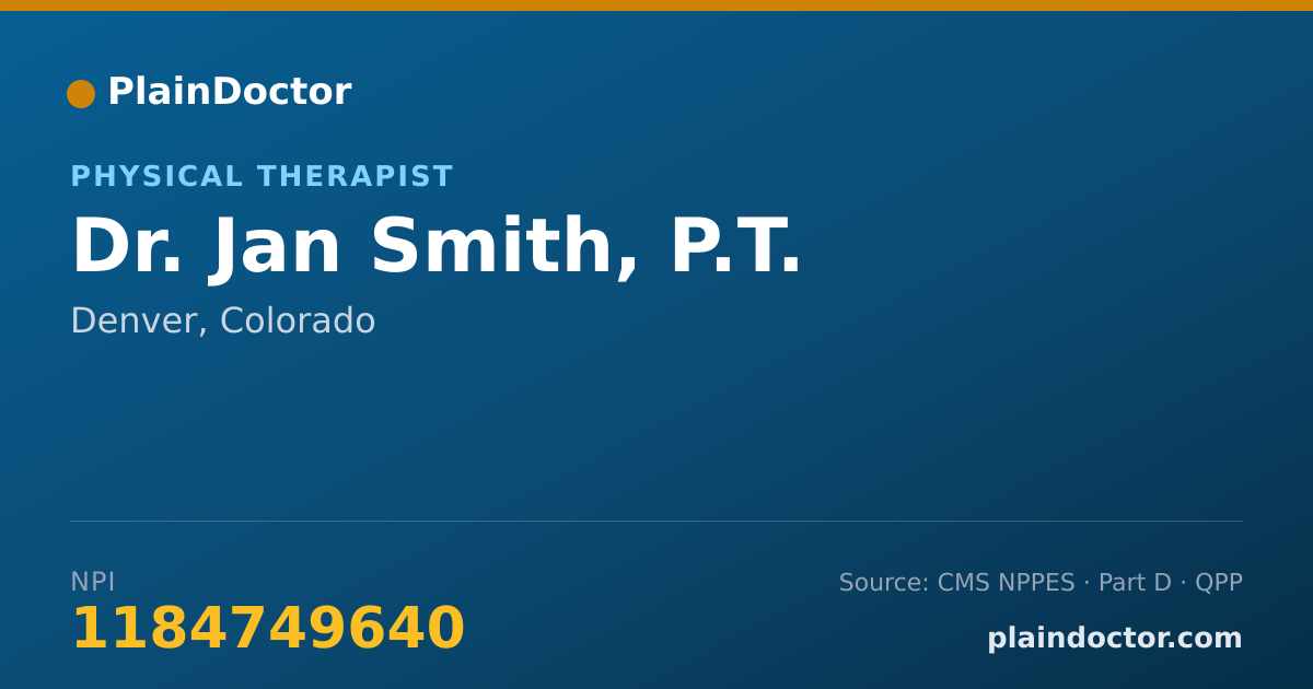 Shareable card for Jan Smith, P.T. - Physical Therapist, Denver, CO