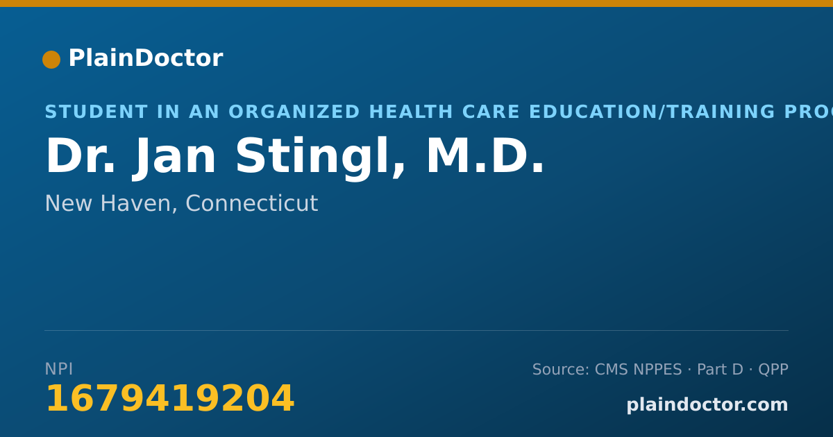 Shareable card for Jan Stingl, M.D. - Student in an Organized Health Care Education/Training Program, New Haven, CT