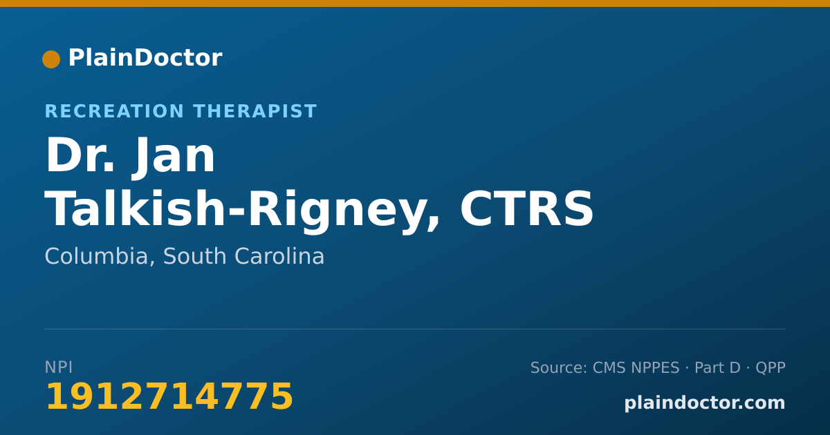 Shareable card for Jan Talkish-Rigney, CTRS - Recreation Therapist, Columbia, SC