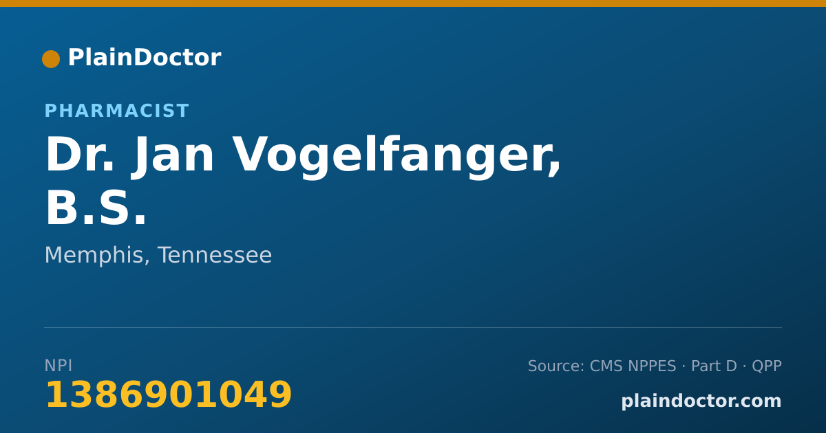 Shareable card for Jan Vogelfanger, B.S. - Pharmacist, Memphis, TN