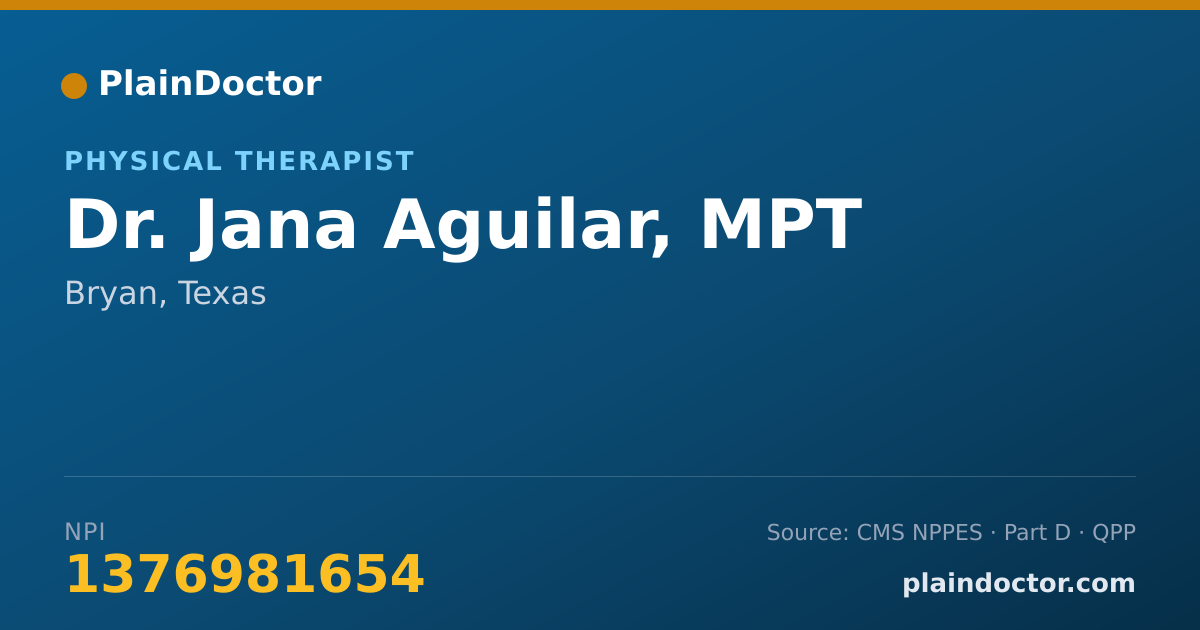 Shareable card for Jana Aguilar, MPT - Physical Therapist, Bryan, TX