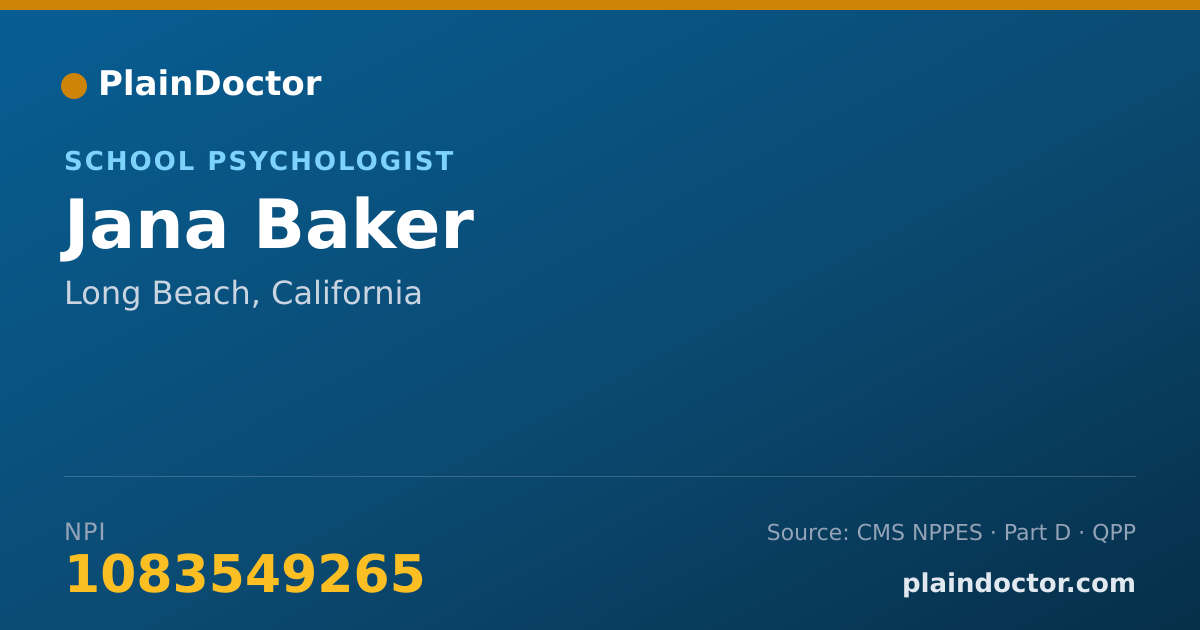 Shareable card for Jana Baker - School Psychologist, Long Beach, CA