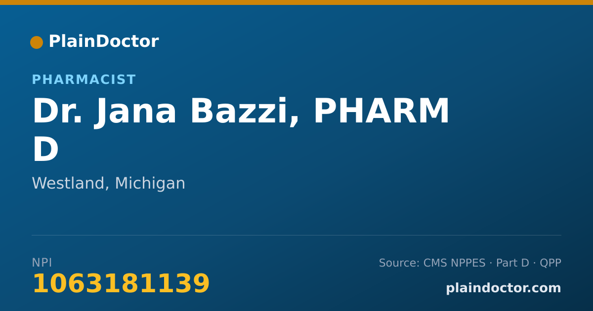Shareable card for Jana Bazzi, PHARM D - Pharmacist, Westland, MI