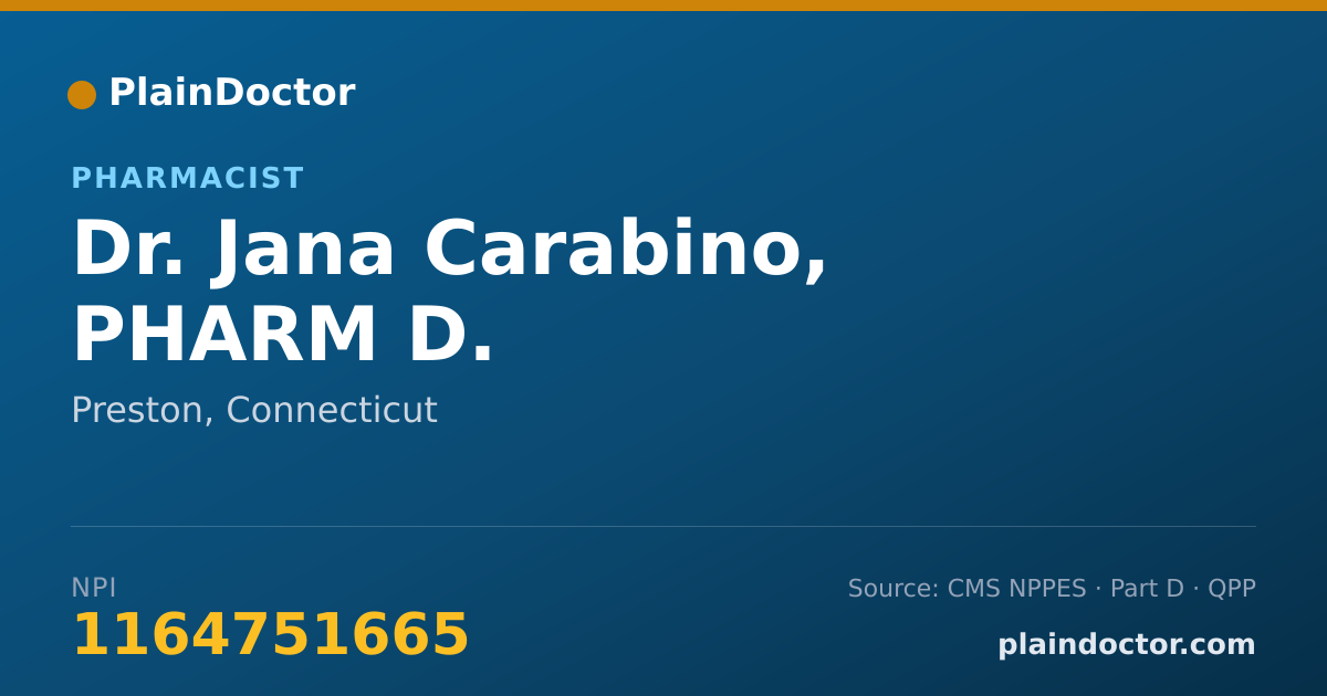 Shareable card for Jana Carabino, PHARM D. - Pharmacist, Preston, CT