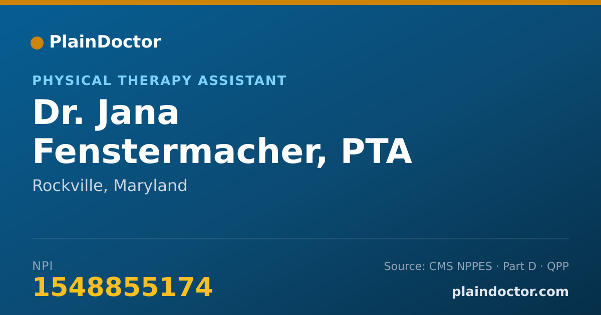 Shareable card for Jana Fenstermacher, PTA - Physical Therapy Assistant, Rockville, MD