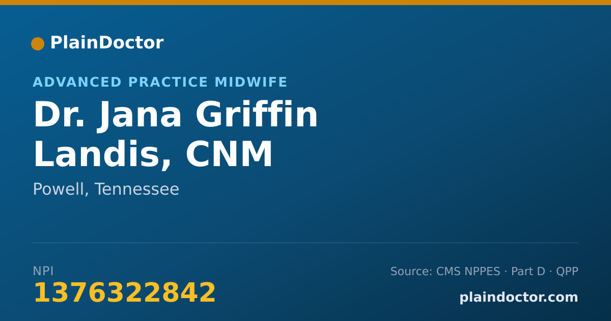 Shareable card for Jana Griffin Landis, CNM - Advanced Practice Midwife, Powell, TN