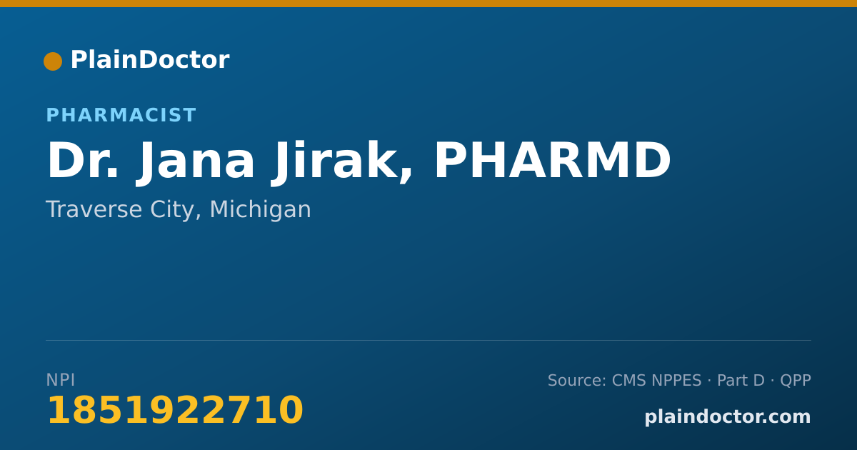 Shareable card for Jana Jirak, PHARMD - Pharmacist, Traverse City, MI