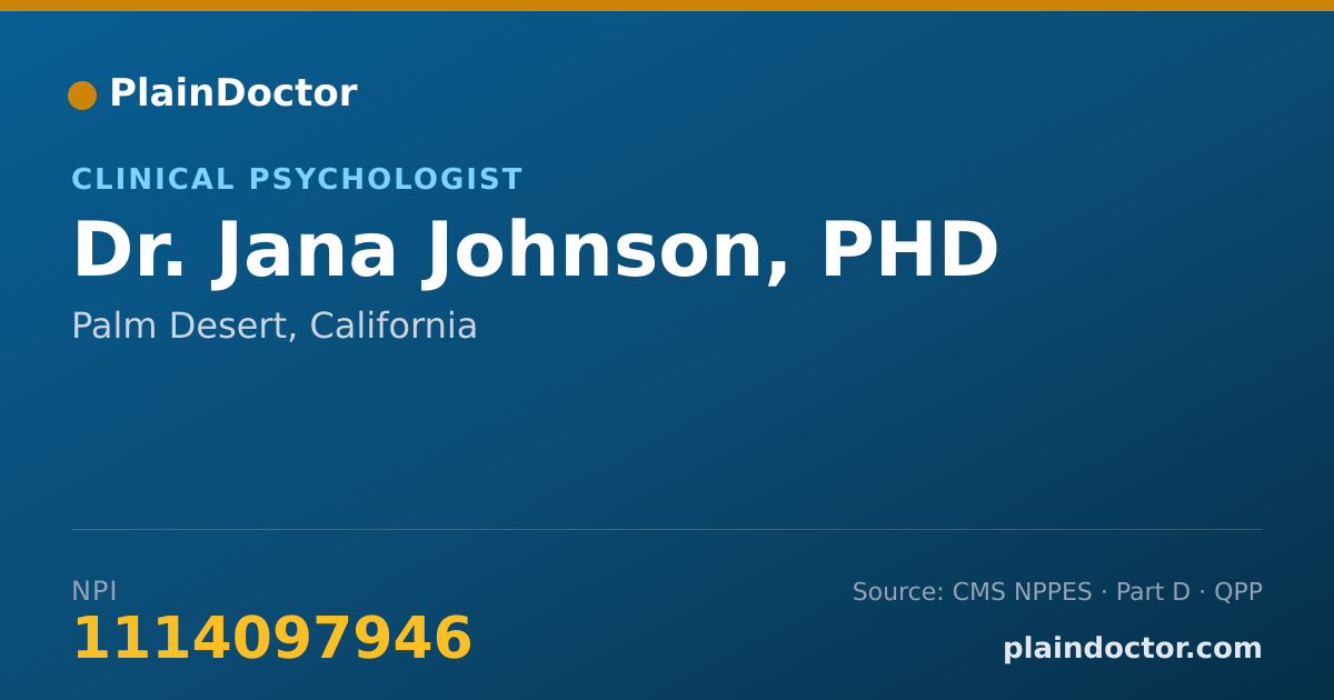 Shareable card for Jana Johnson, PHD - Clinical Psychologist, Palm Desert, CA