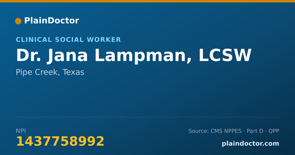 Shareable card for Jana Lampman, LCSW - Clinical Social Worker, Pipe Creek, TX