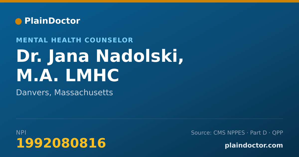 Shareable card for Jana Nadolski, M.A. LMHC - Mental Health Counselor, Danvers, MA