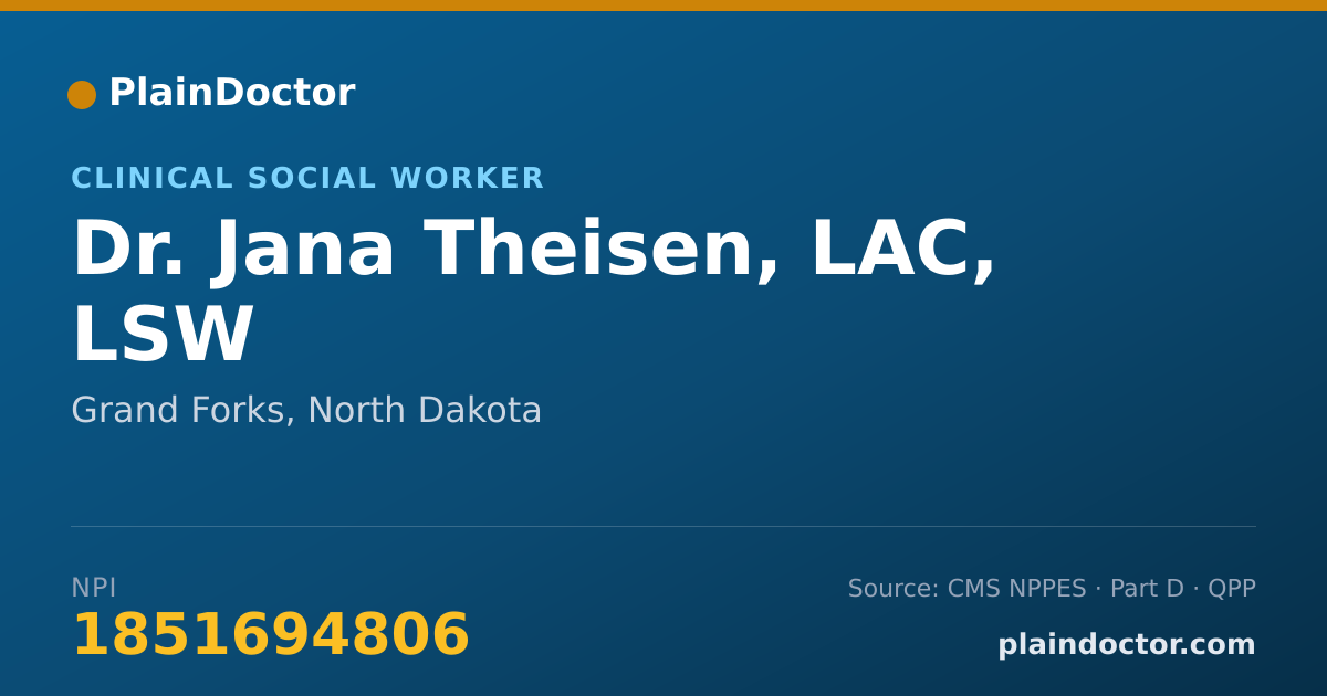 Shareable card for Jana Theisen, LAC, LSW - Clinical Social Worker, Grand Forks, ND