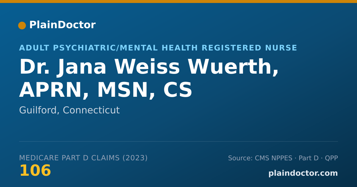 Shareable card for Jana Weiss Wuerth, APRN, MSN, CS - Adult Psychiatric/Mental Health Registered Nurse, Guilford, CT
