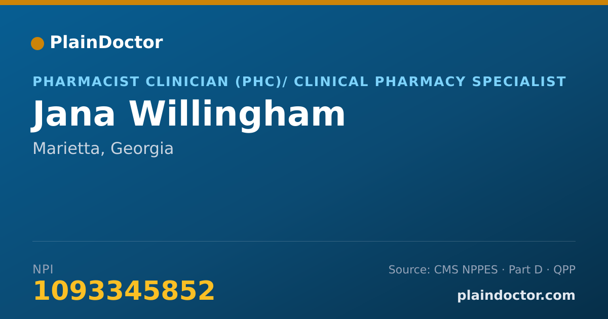 Shareable card for Jana Willingham - Pharmacist Clinician (PhC)/ Clinical Pharmacy Specialist, Marietta, GA
