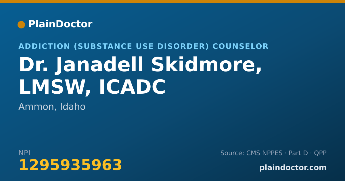 Shareable card for Janadell Skidmore, LMSW, ICADC - Addiction (Substance Use Disorder) Counselor, Ammon, ID