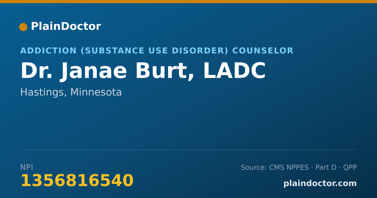 Shareable card for Janae Burt, LADC - Addiction (Substance Use Disorder) Counselor, Hastings, MN