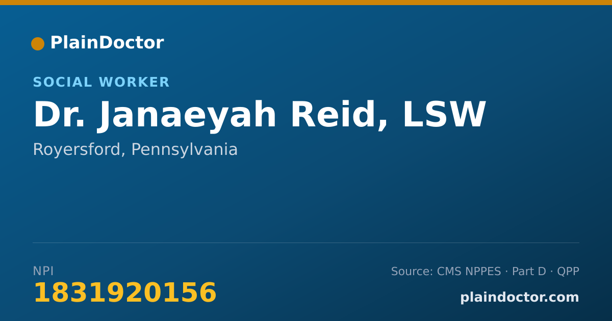 Shareable card for Janaeyah Reid, LSW - Social Worker, Royersford, PA