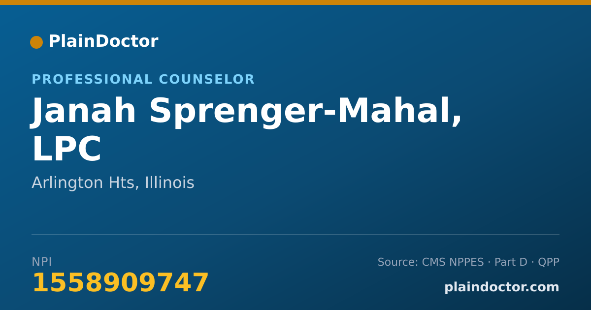 Shareable card for Janah Sprenger-Mahal, LPC - Professional Counselor, Arlington Hts, IL