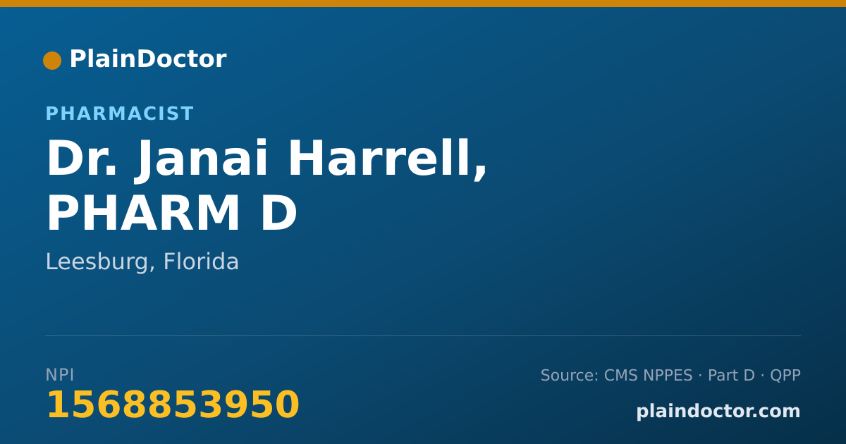 Shareable card for Janai Harrell, PHARM D - Pharmacist, Leesburg, FL