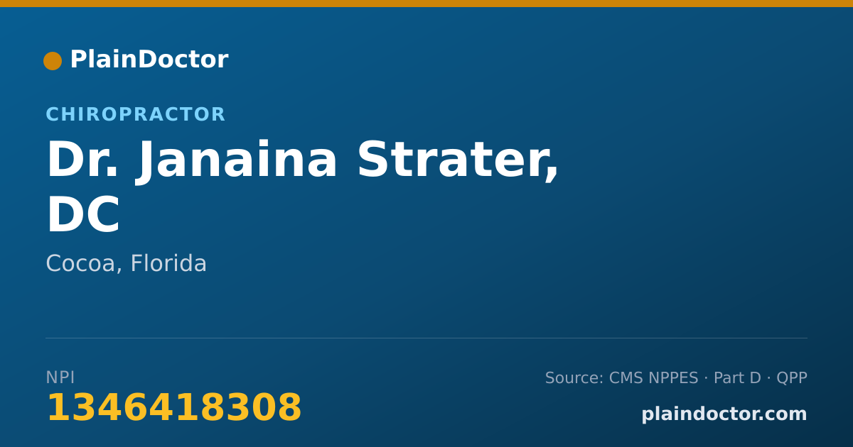 Shareable card for Janaina Strater, DC - Chiropractor, Cocoa, FL