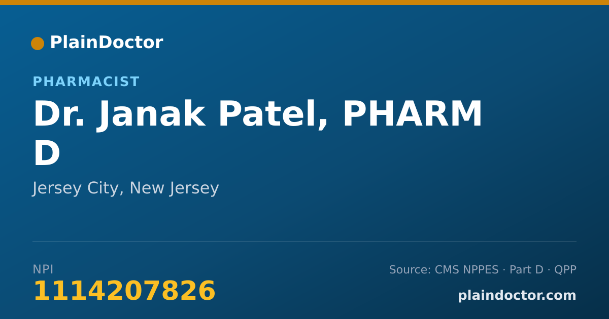 Shareable card for Janak Patel, PHARM D - Pharmacist, Jersey City, NJ